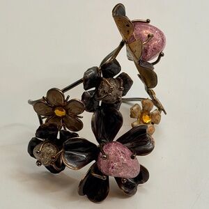 Floral Pink and bronze Women's cuff Bracelet